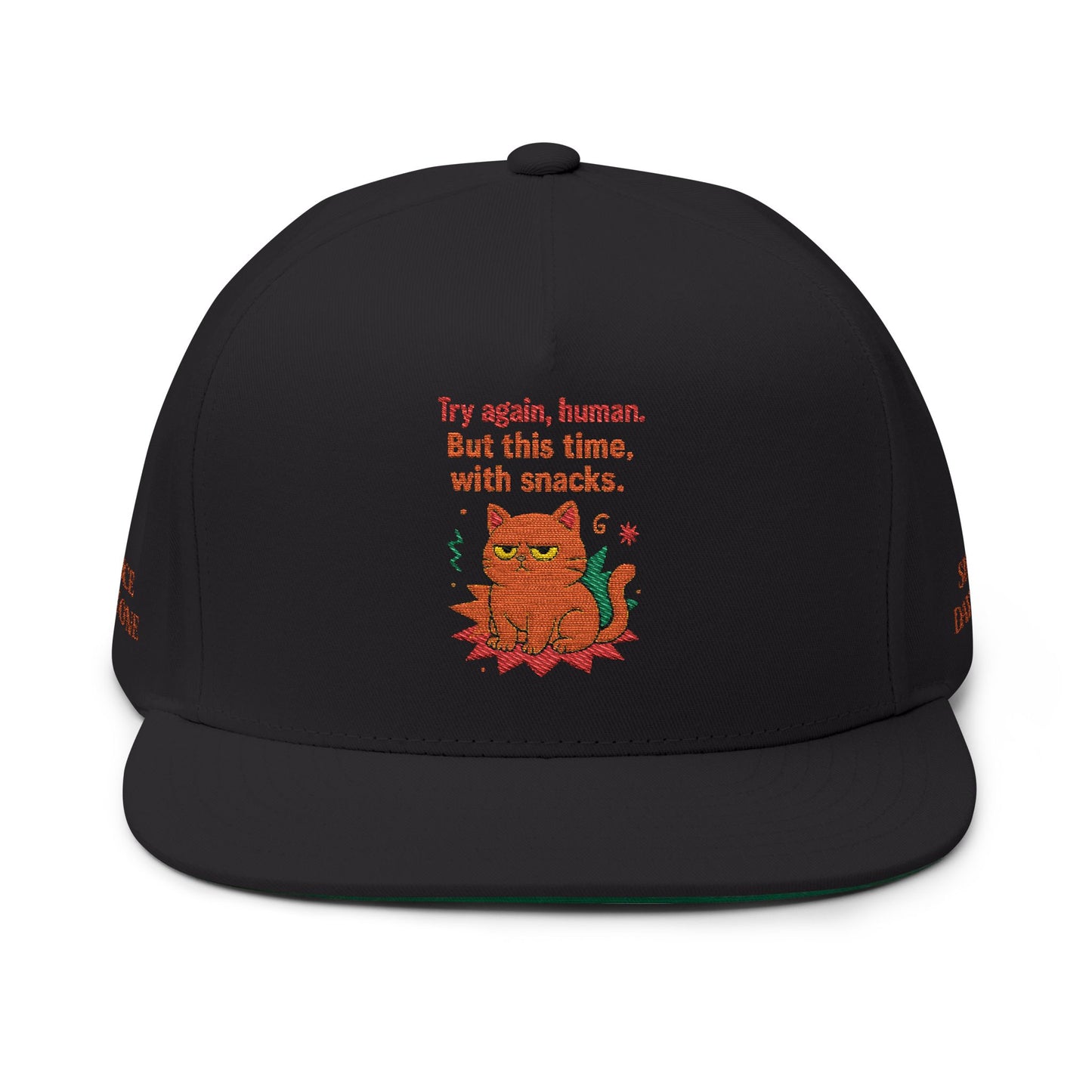 Embroidered Flat Cap Cat Behavior Collection - Try Again, Human But This Time With Snacks