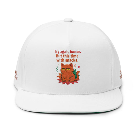 Embroidered Flat Cap Cat Behavior Collection - Try Again, Human But This Time With Snacks