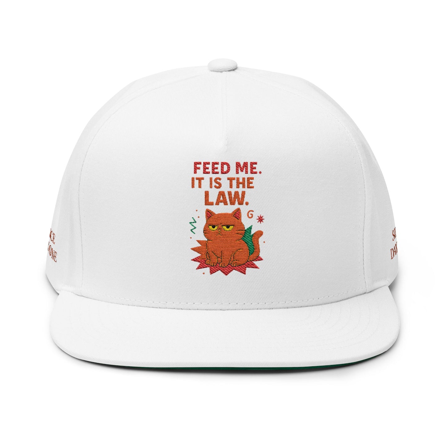 Embroidered Flat Cap Cat Behavior Collection - Feed Me Its The Law