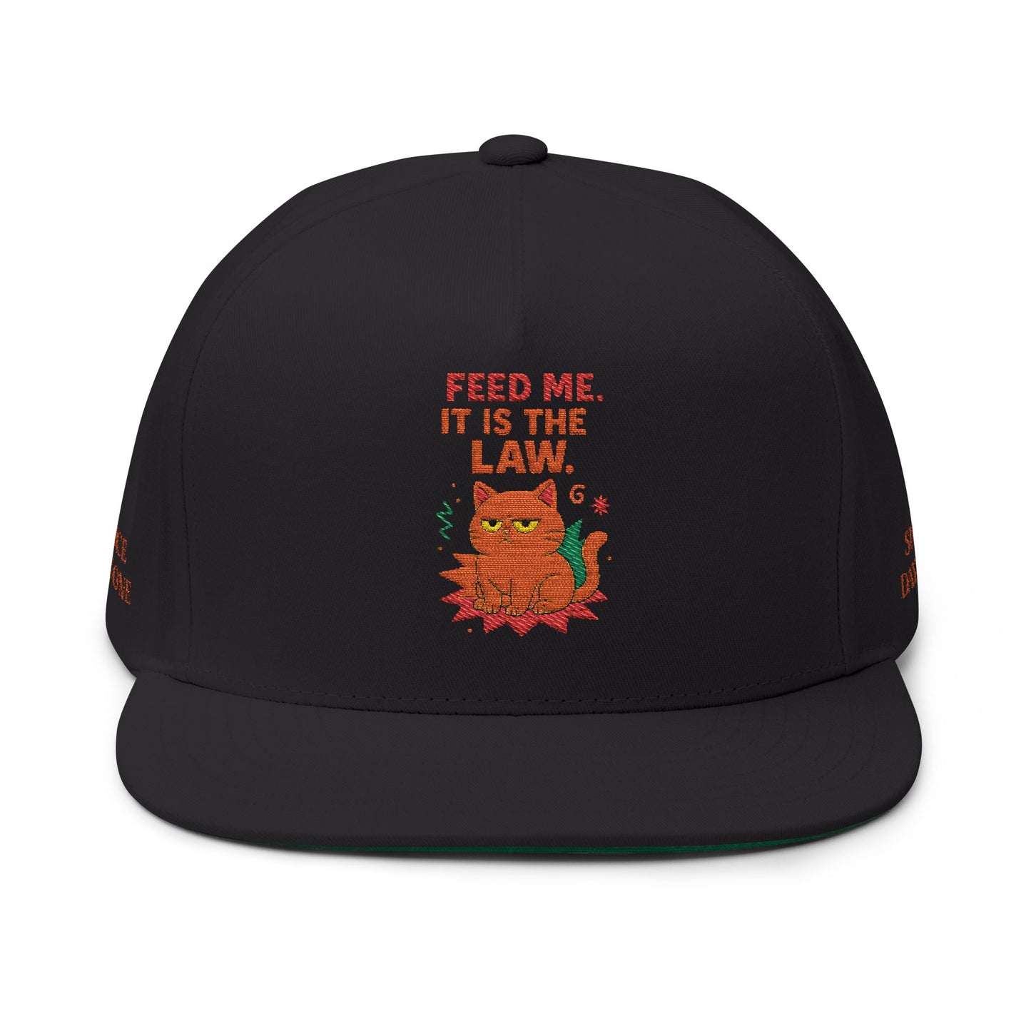 Embroidered Flat Cap Cat Behavior Collection - Feed Me Its The Law
