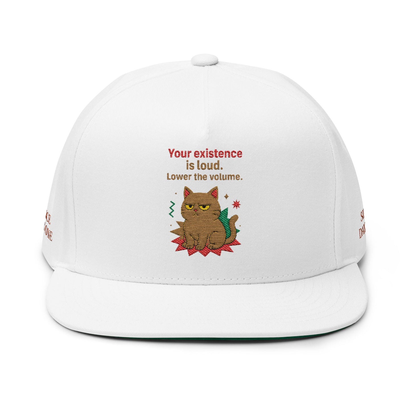 Embroidered Flat Cap Cat Behavior Collection - Your Existence Is Loud Lower The Volume